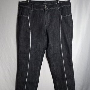 Ashley Stewart Women's Straight Leg Black/Grayish Faux Leather Decor Jeans 22W